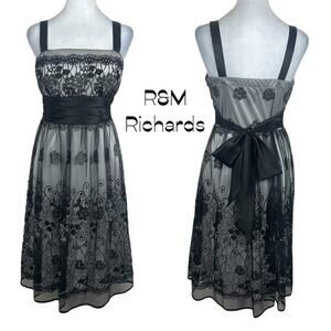 R&M Richards Sheer Black Metallic Floral Party Event Dress NWT Size 8
